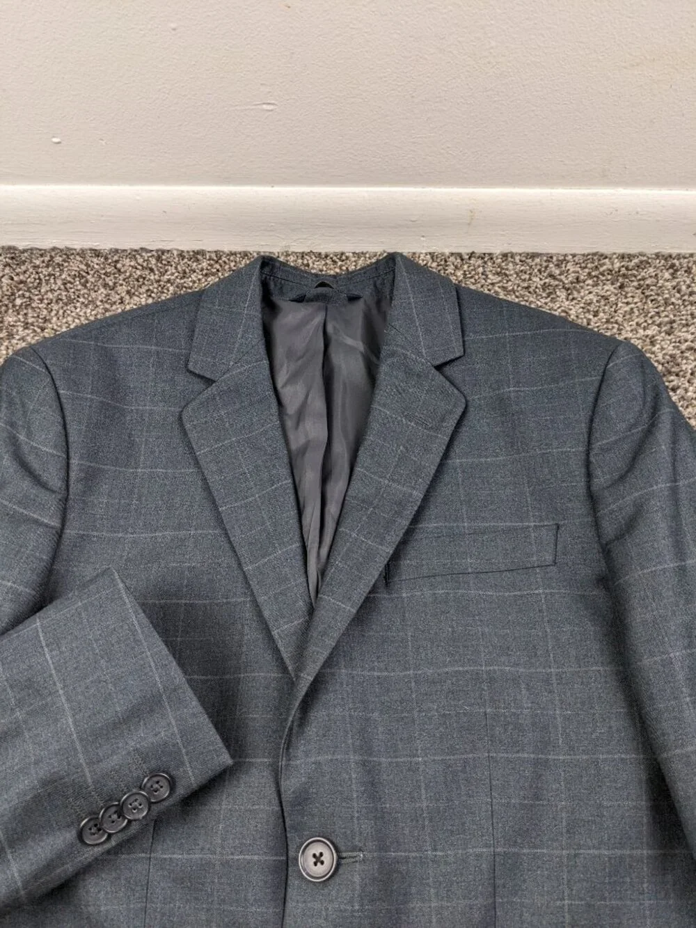 Banana Republic 36S Tailored Fit Wool Windowpane Plaid Gray Suit 30x29
